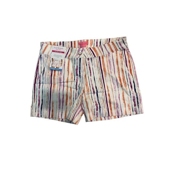 Isaac Mizrahi Tailored Shorts Women's 10 White Watercolor Striped Slash Pocket - Picture 1 of 4